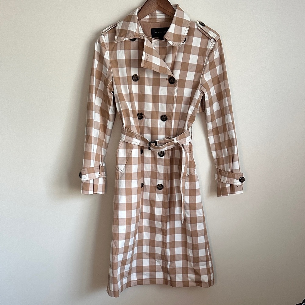 Ann Taylor Tan and White Checkered Trench Coat